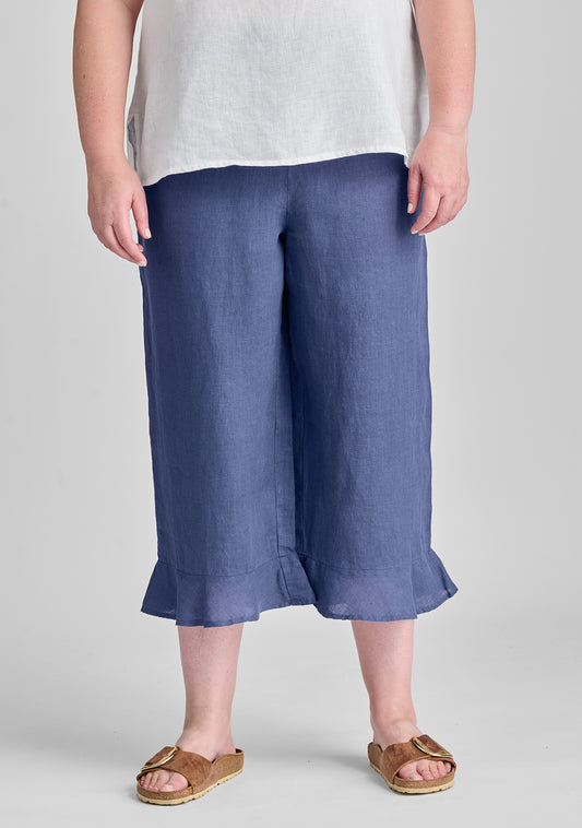 bloomers linen pants with elastic waist blue