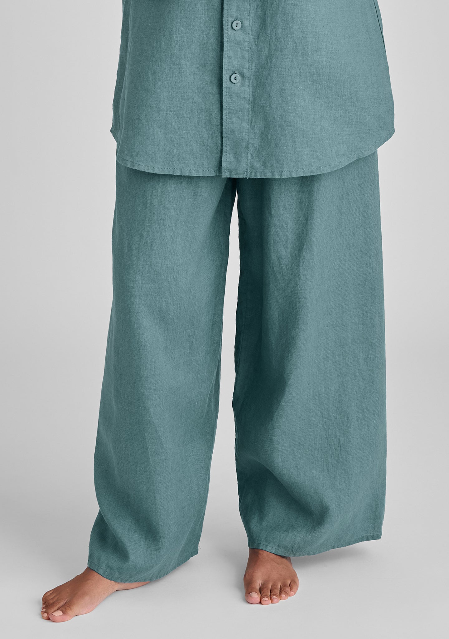 boxd down full length linen pants blue