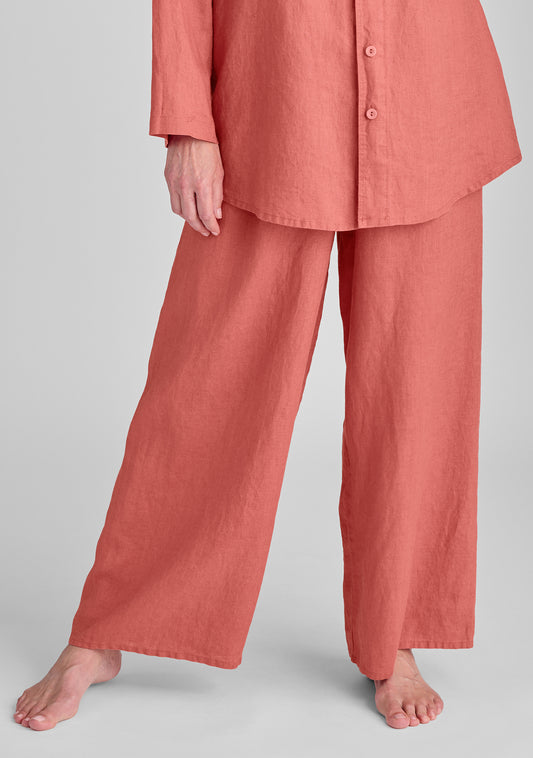 boxd down full length linen pants pink