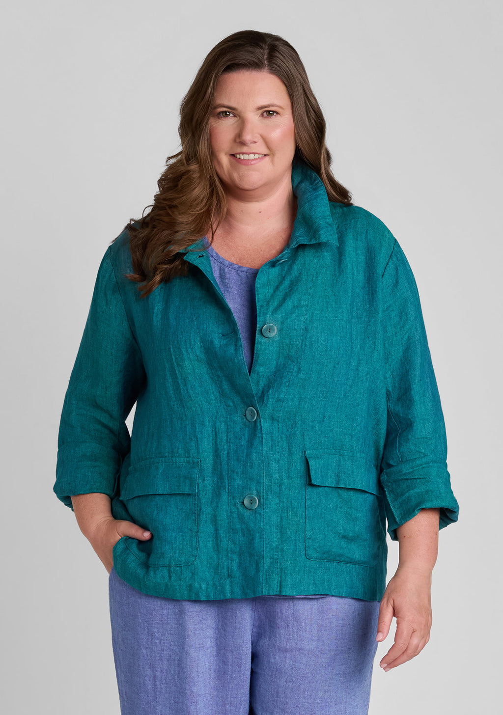boxy elegance linen jacket green