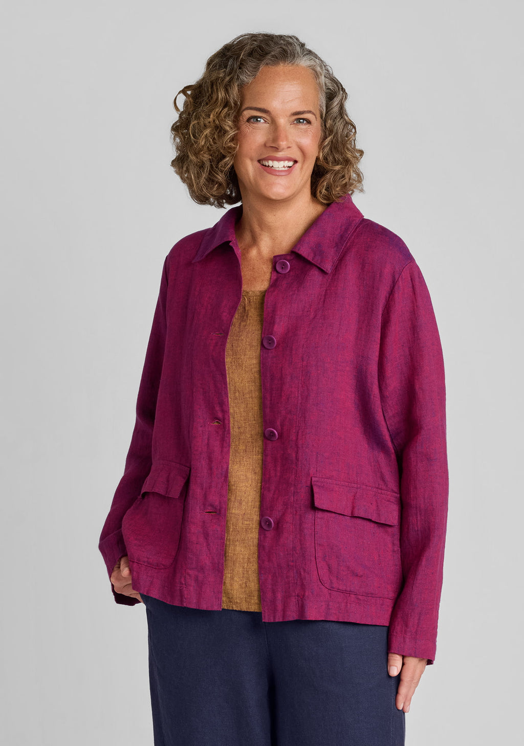 boxy elegance linen jacket red