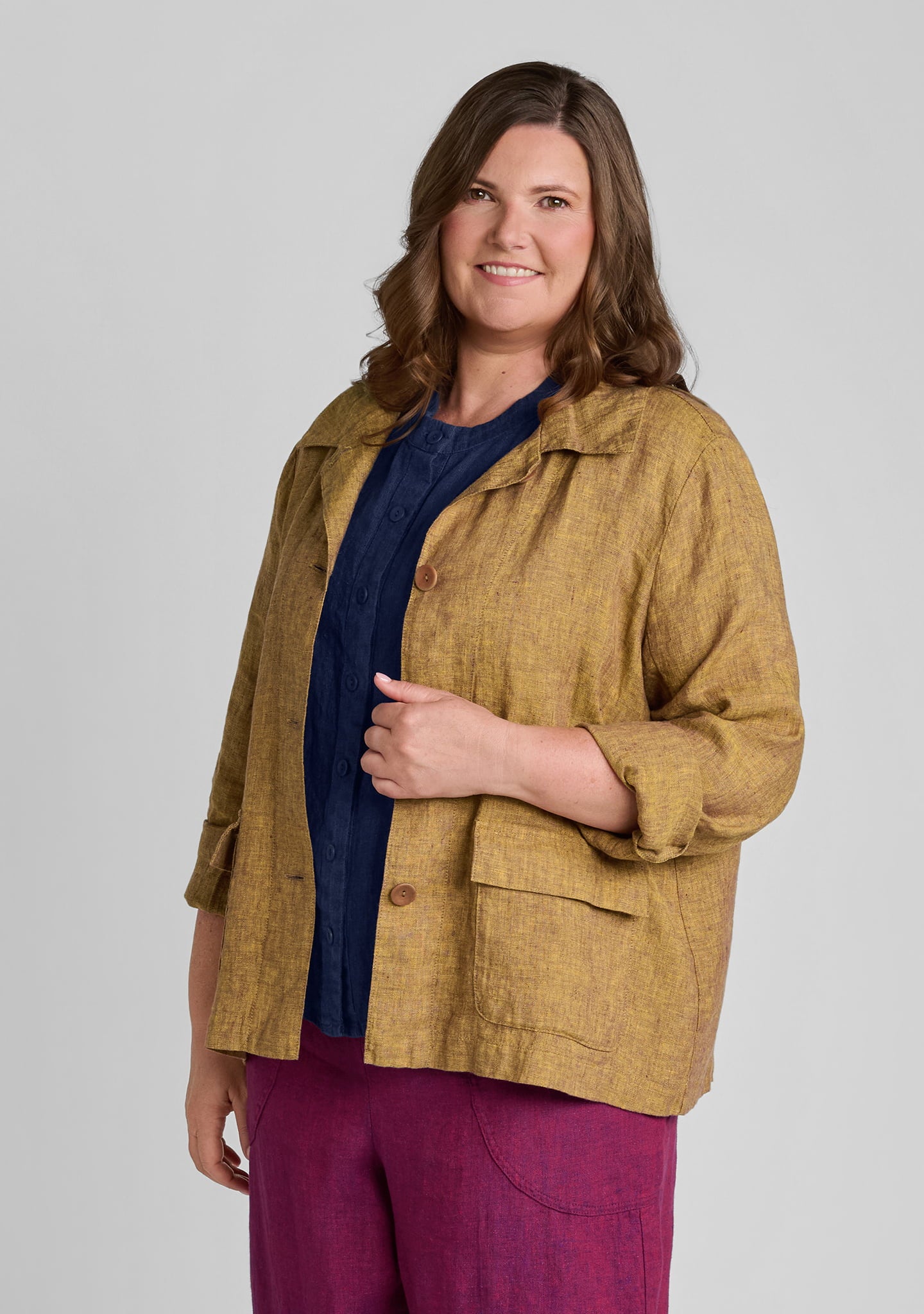 boxy elegance linen jacket brown