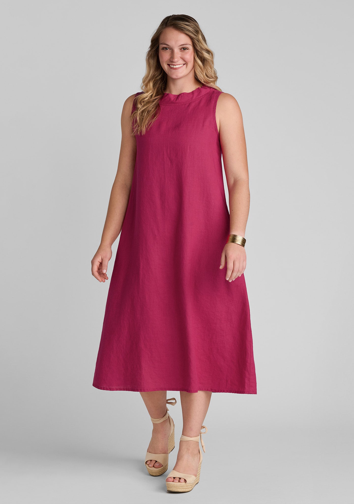 Brooke Dress - Sleeveless Linen Dress - Fuchsia