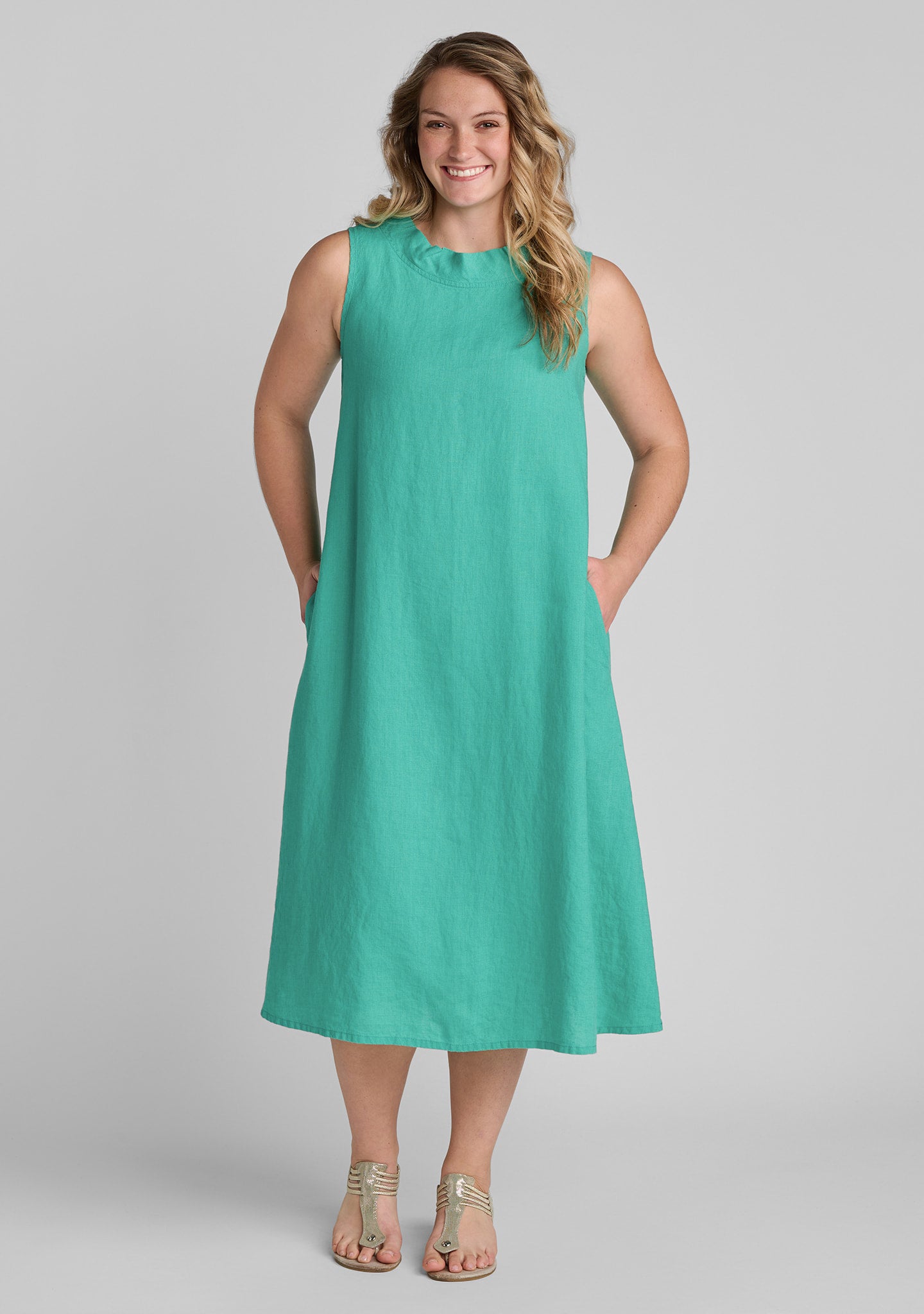 Brooke Dress - Sleeveless Linen Dress Teal / 1G Brooke Dress - Sleeveless Linen Dress Teal / 1G