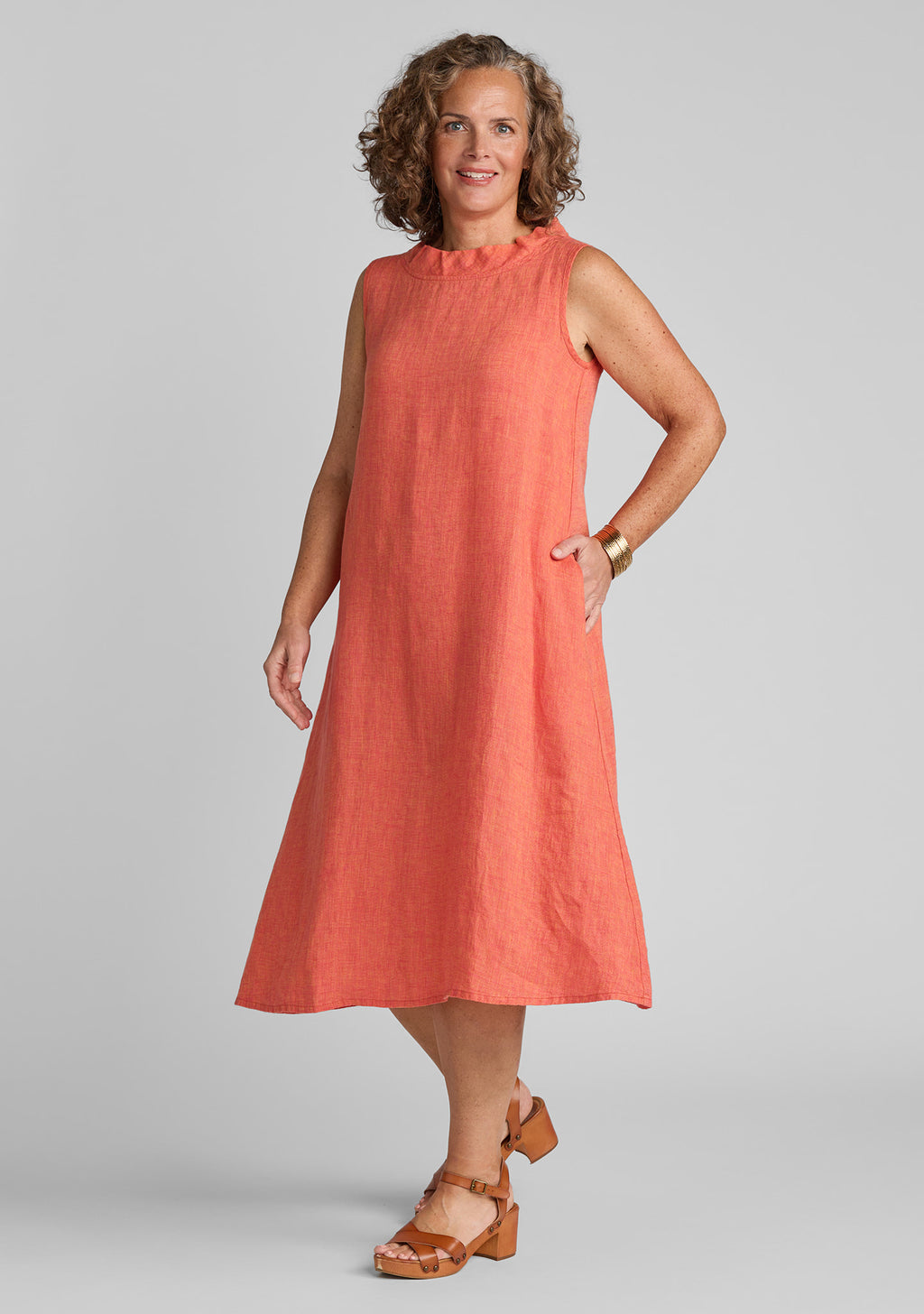 brooke dress sleeveless linen dress orange