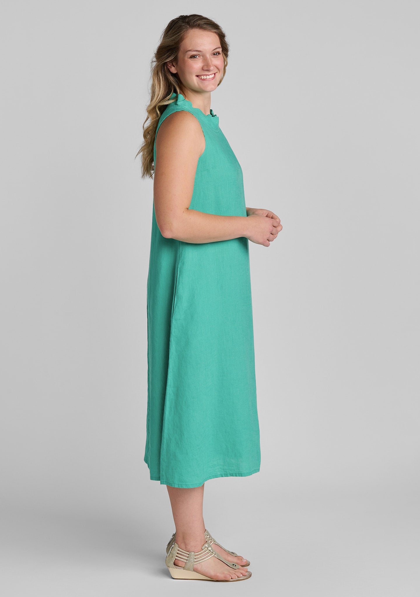 Brooke Dress - Sleeveless Linen Dress Teal / 1G Brooke Dress - Sleeveless Linen Dress Teal / 1G