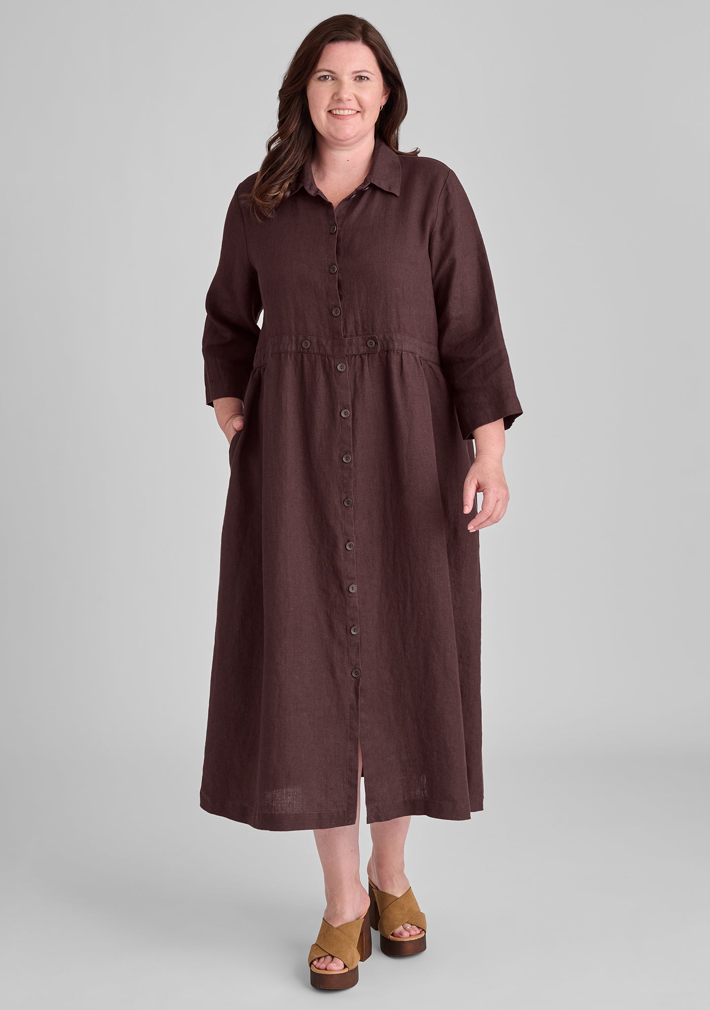 Button Down Dress - Linen Maxi Dress - FINAL SALE - Prune