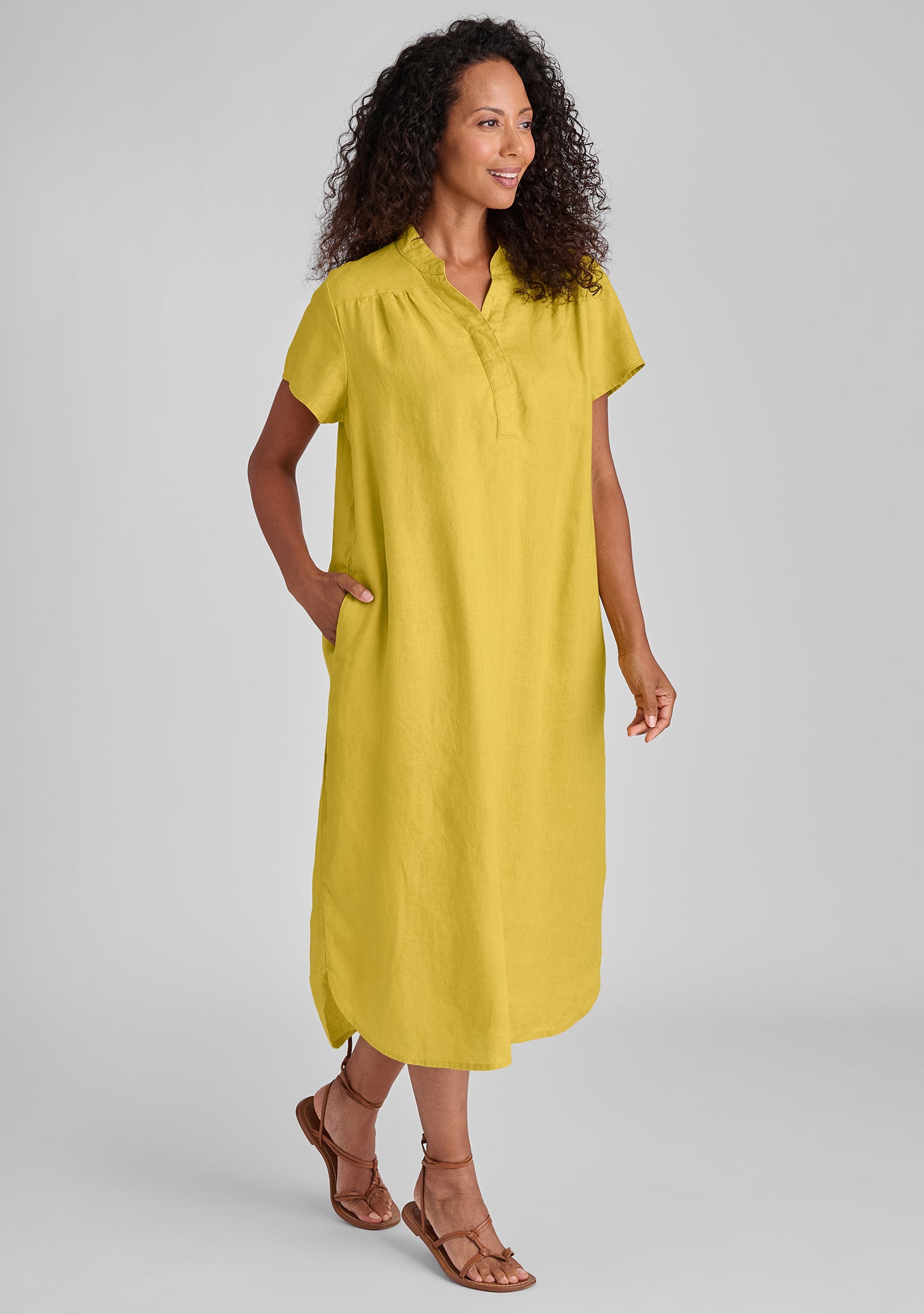 cafe dress linen dress yellow