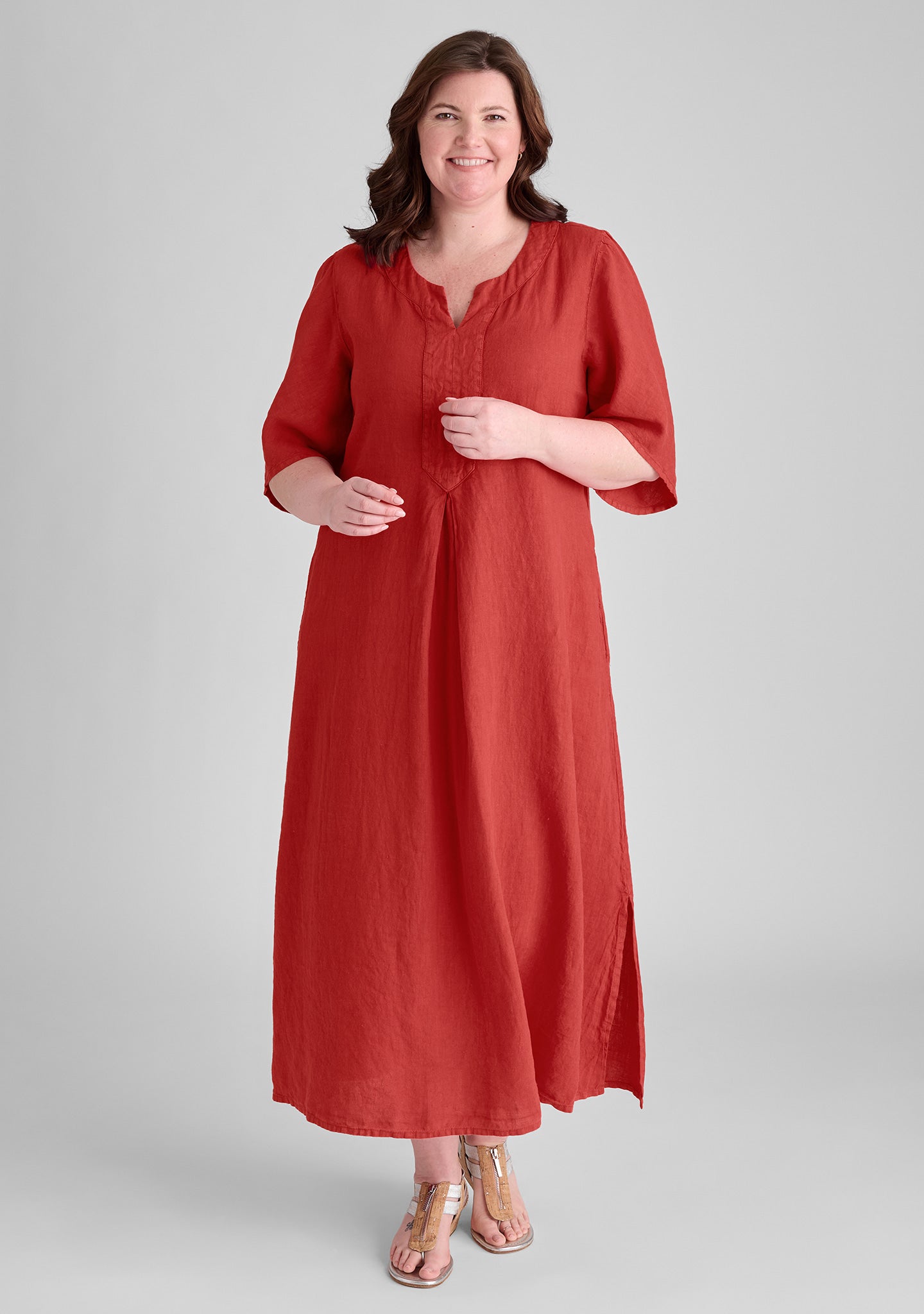 caftan dress linen maxi dress red