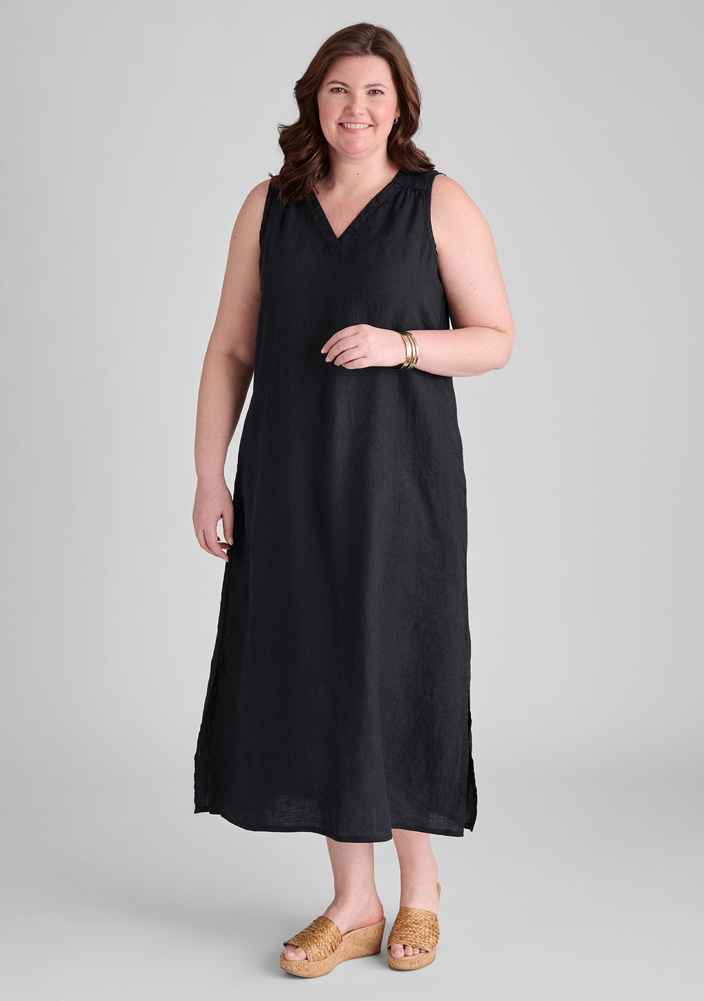 calypso dress sleeveless linen dress black