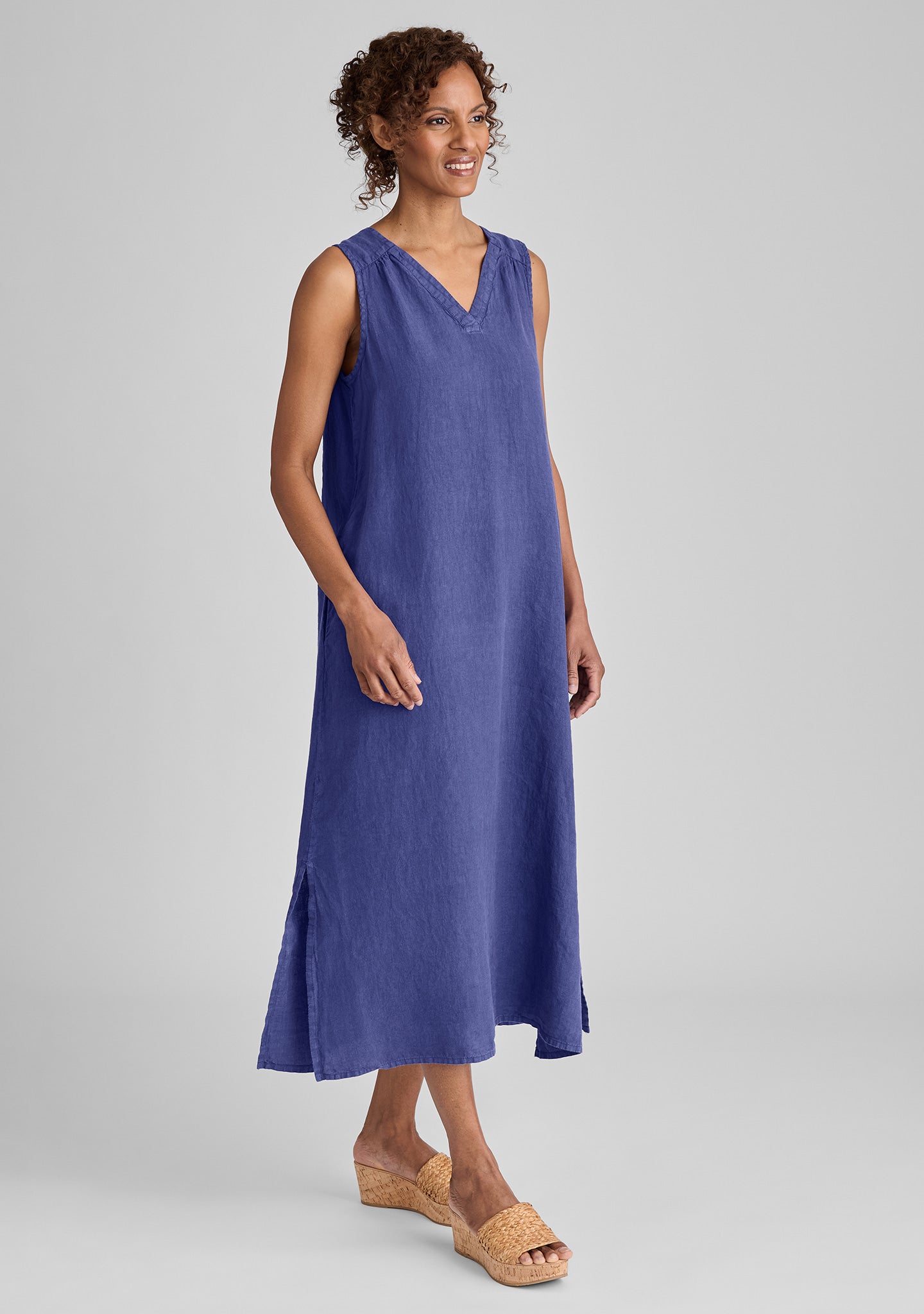 calypso dress sleeveless linen dress blue