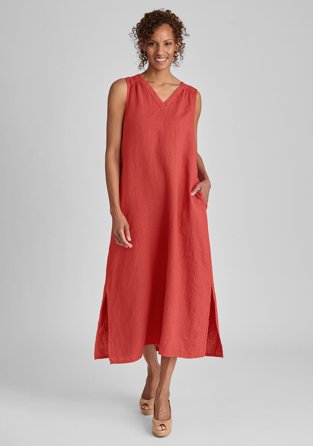 calypso dress sleeveless linen dress red