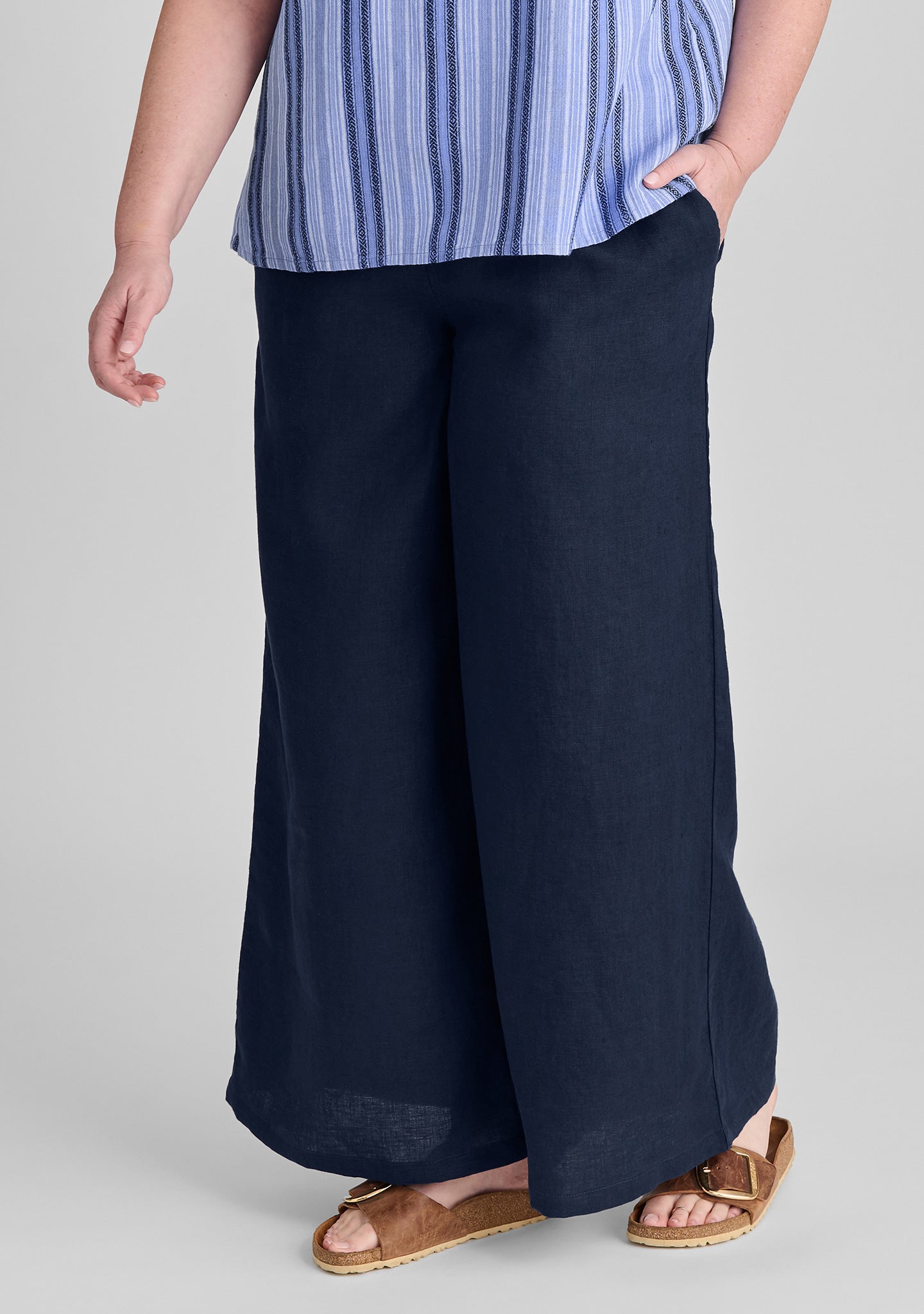 carefree pant full length linen pants blue