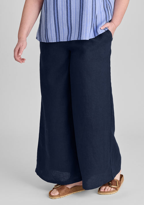 carefree pant full length linen pants navy blue