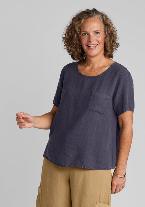 celestial tee linen t shirt deep blue