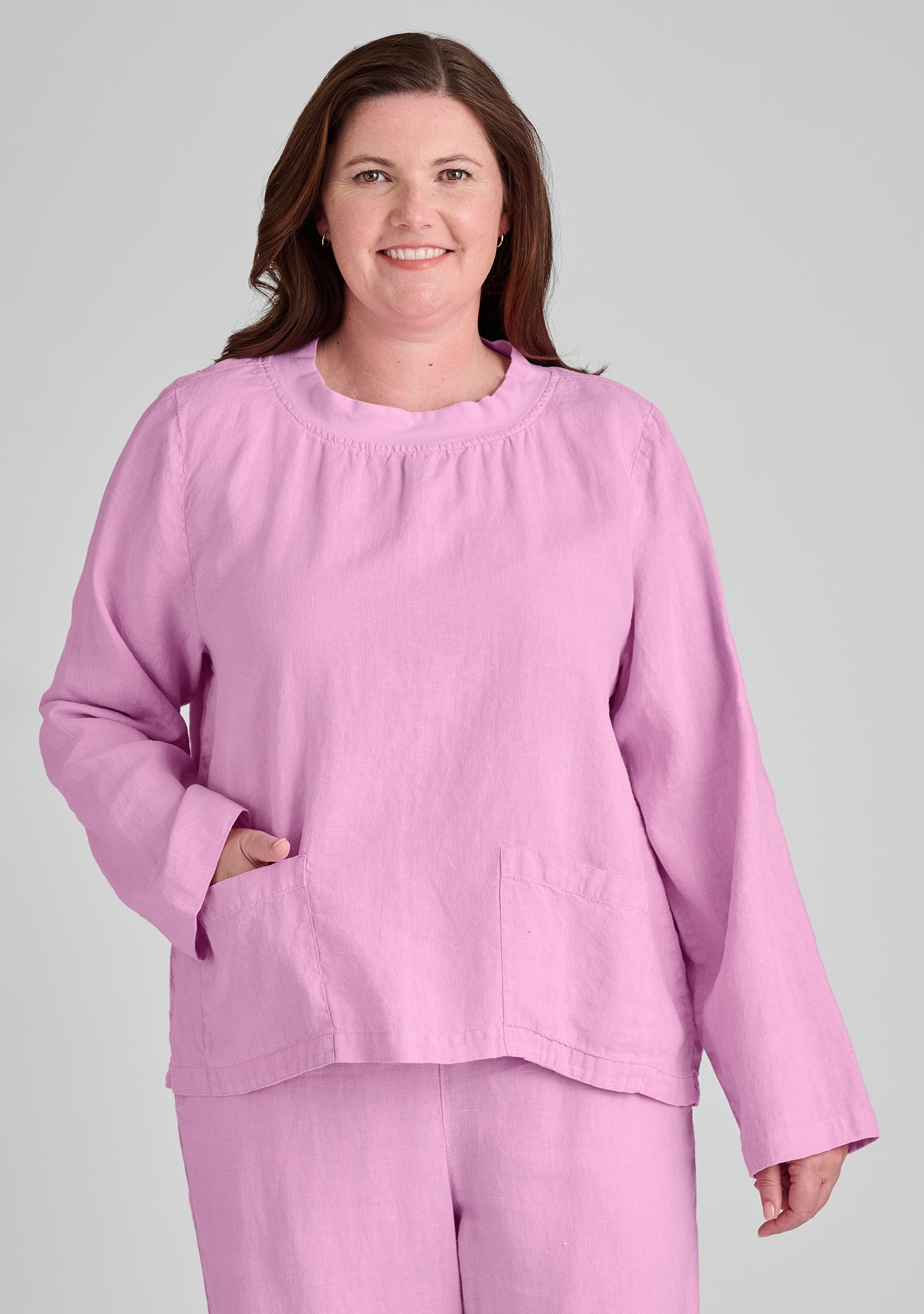 chelsea pullover long sleeve linen shirt pink