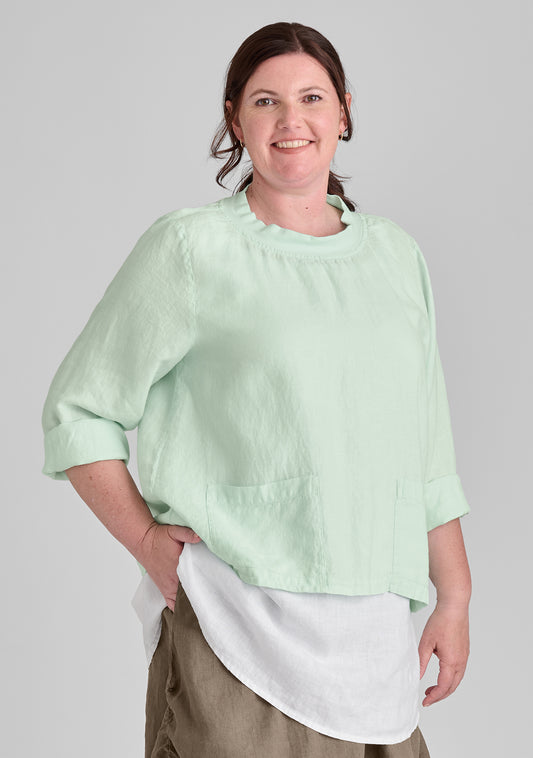 chelsea pullover long sleeve linen shirt green