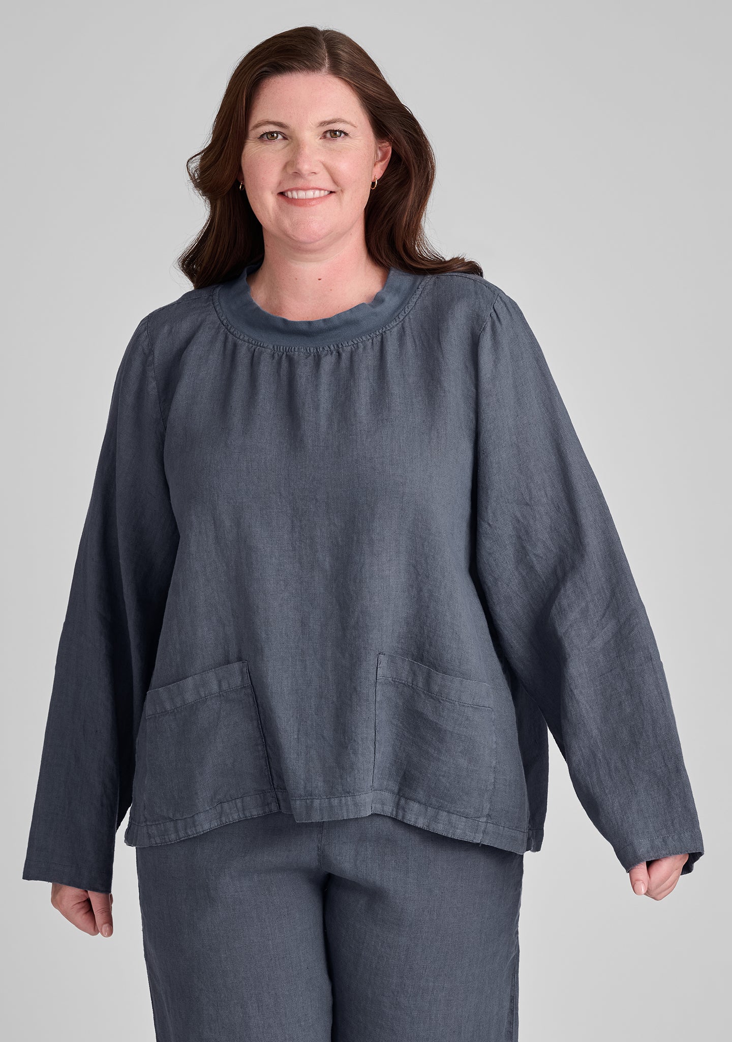 chelsea pullover long sleeve linen shirt blue