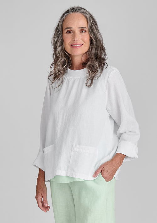 chelsea pullover long sleeve linen shirt white with rolled sleeves