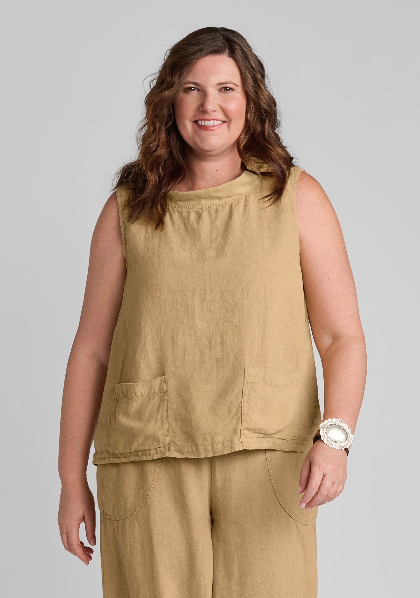 Chelsea Top - Linen Tank Top - Cumin
