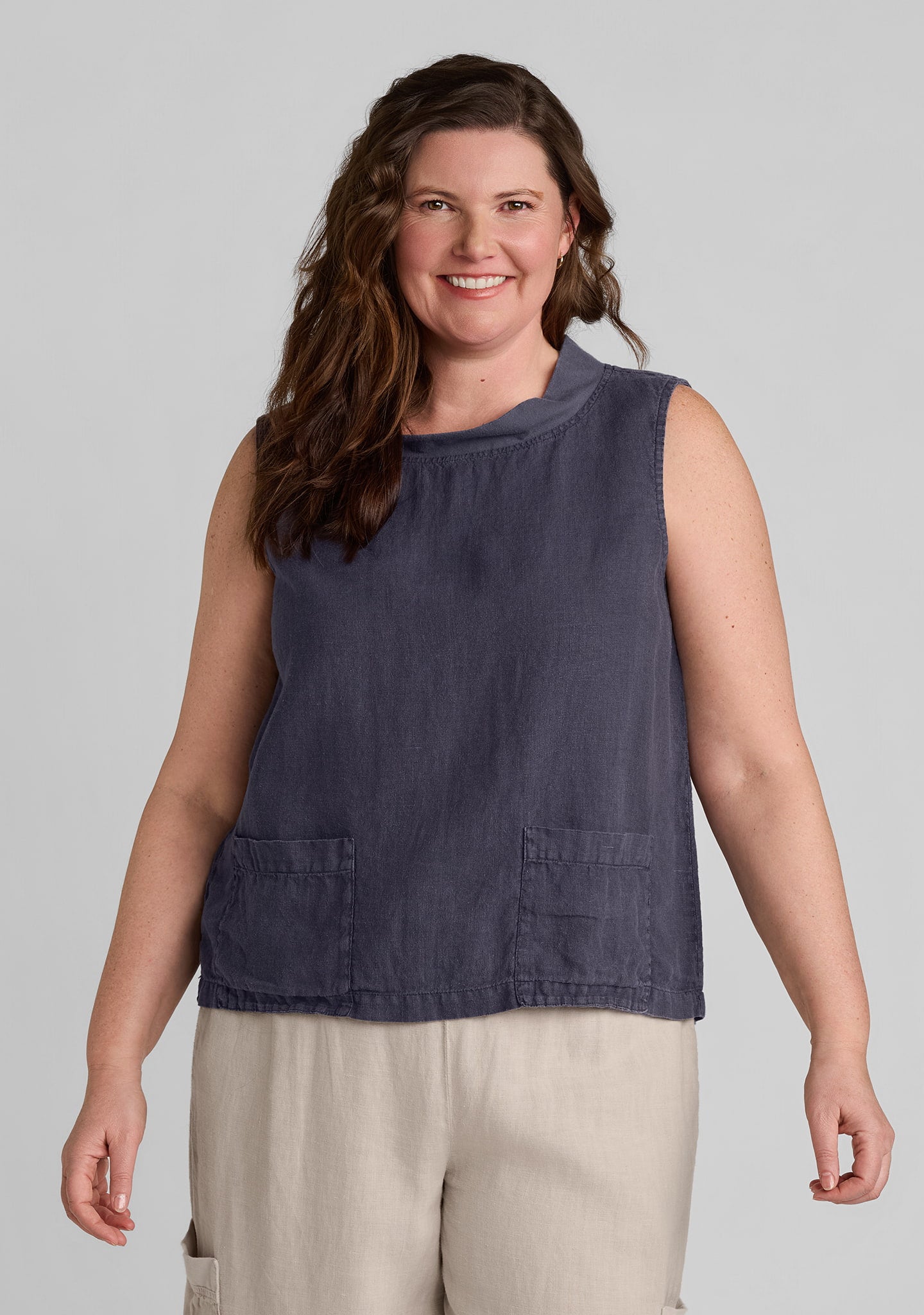 Chelsea Top - Linen Tank Top - Anchor
