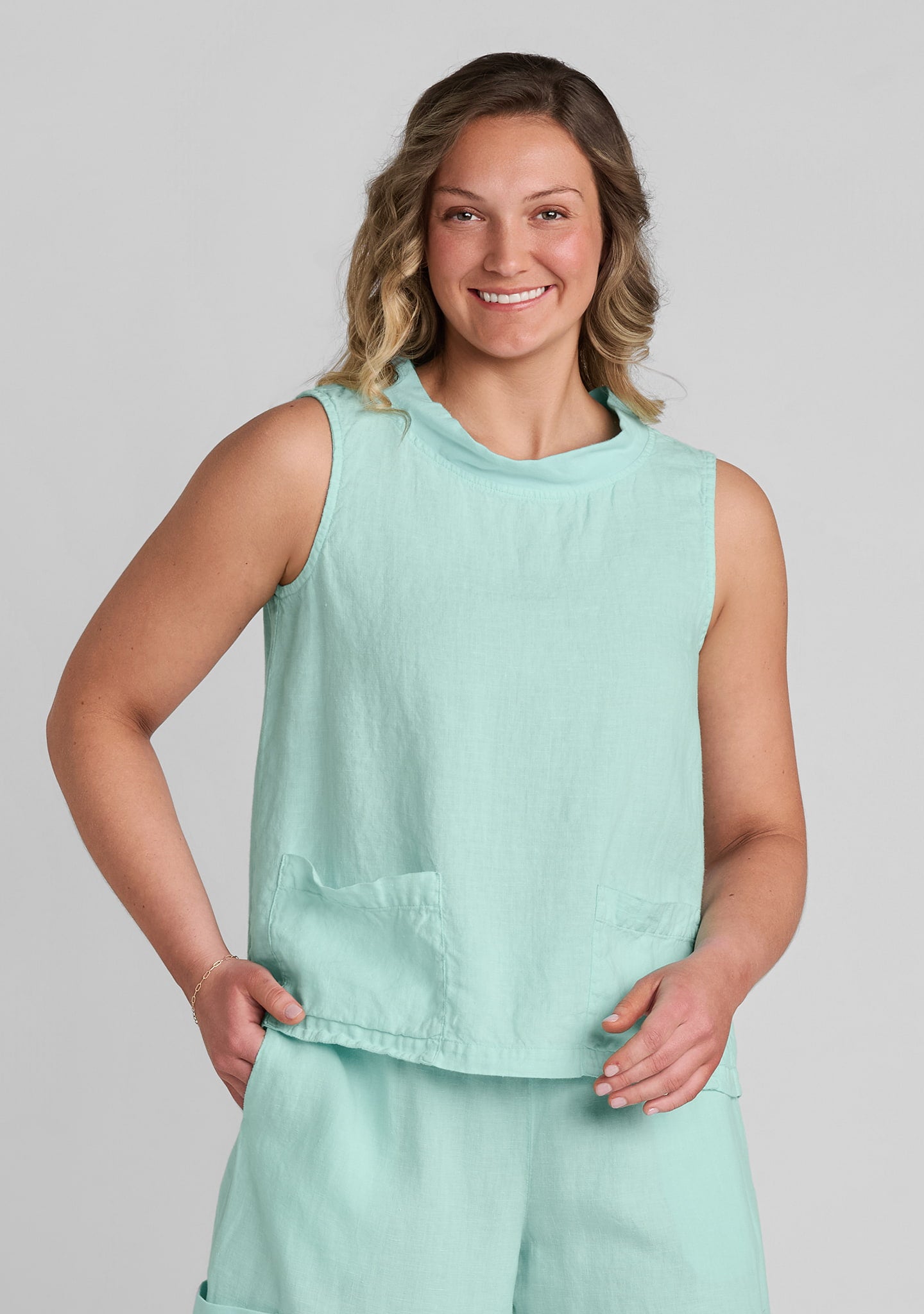 Chelsea Top - Linen Tank Top - Seagreen