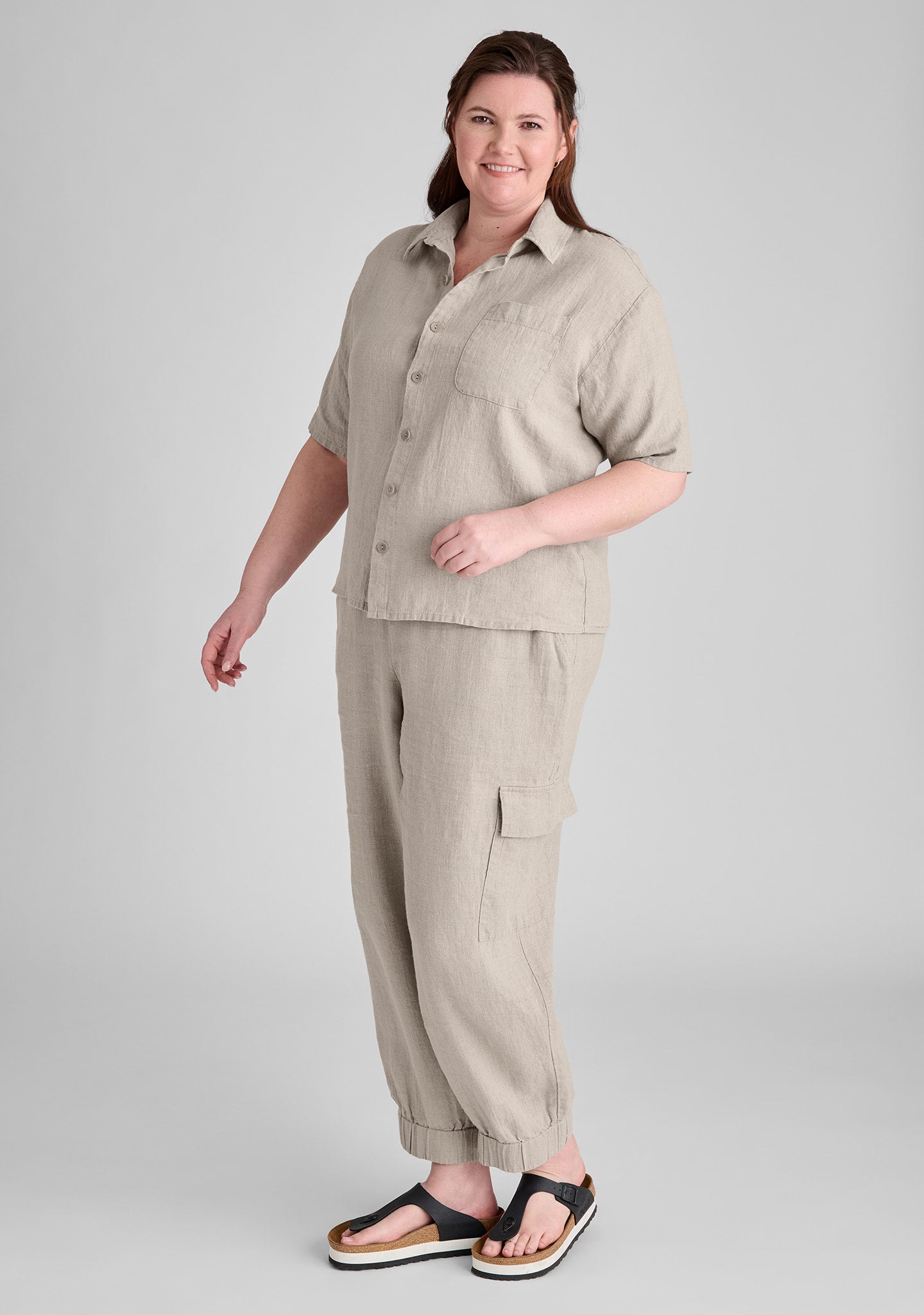 FLAX linen shirt in natural with linen pants in natural