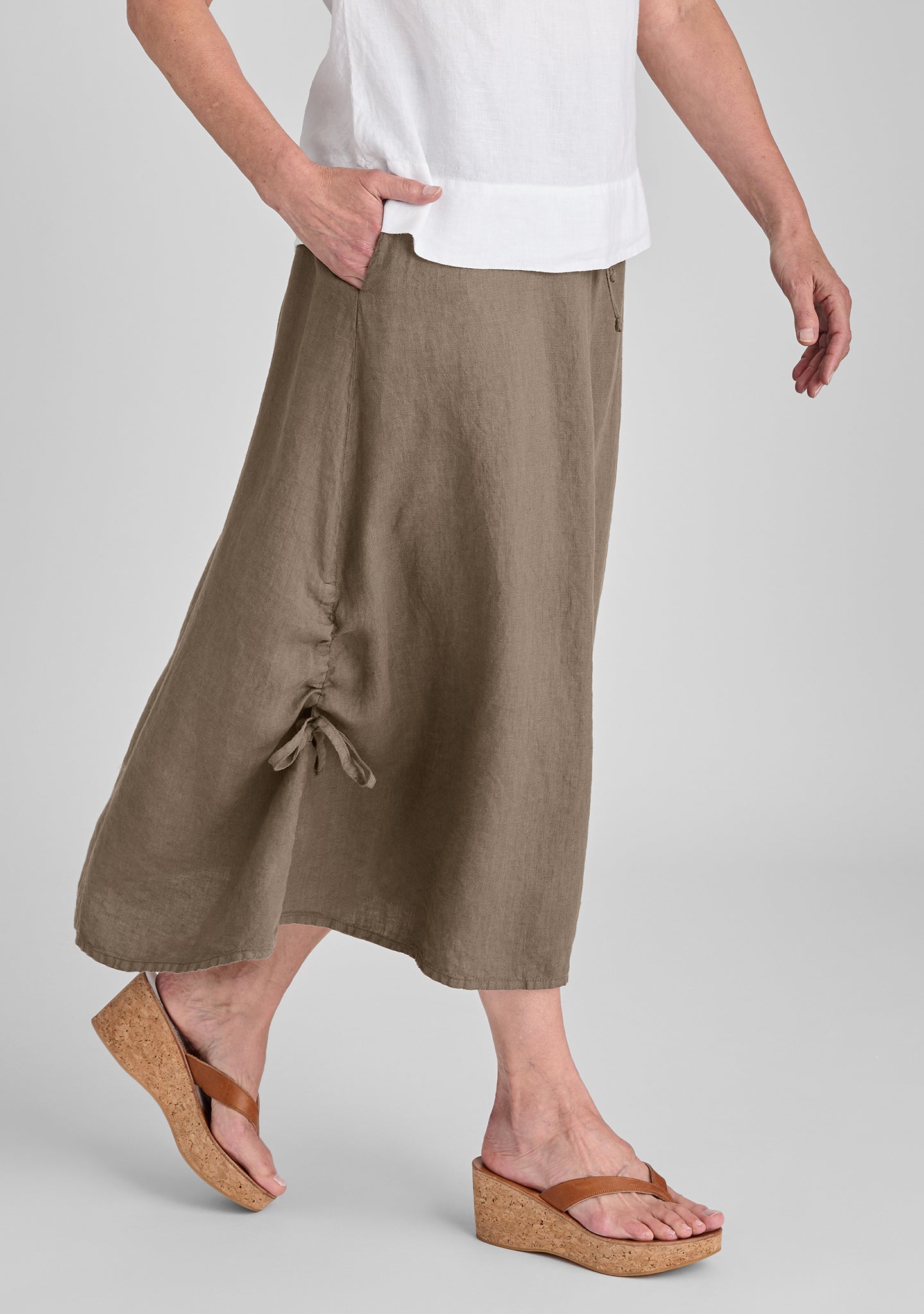 cinched skirt linen maxi skirt brown