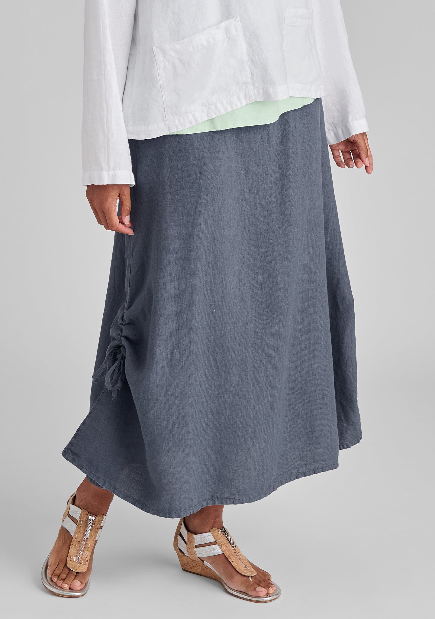 cinched skirt linen maxi skirt blue