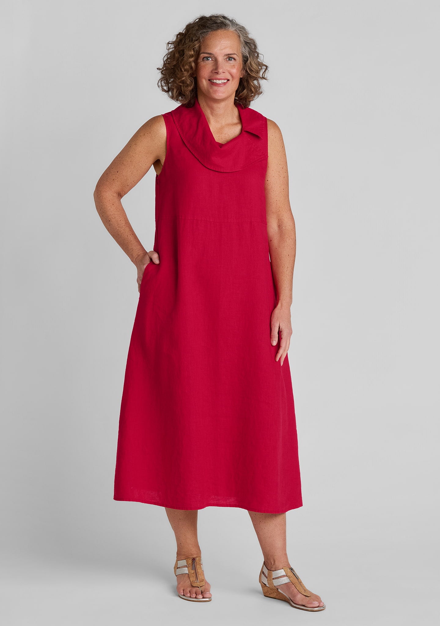 collar dress linen maxi dress red