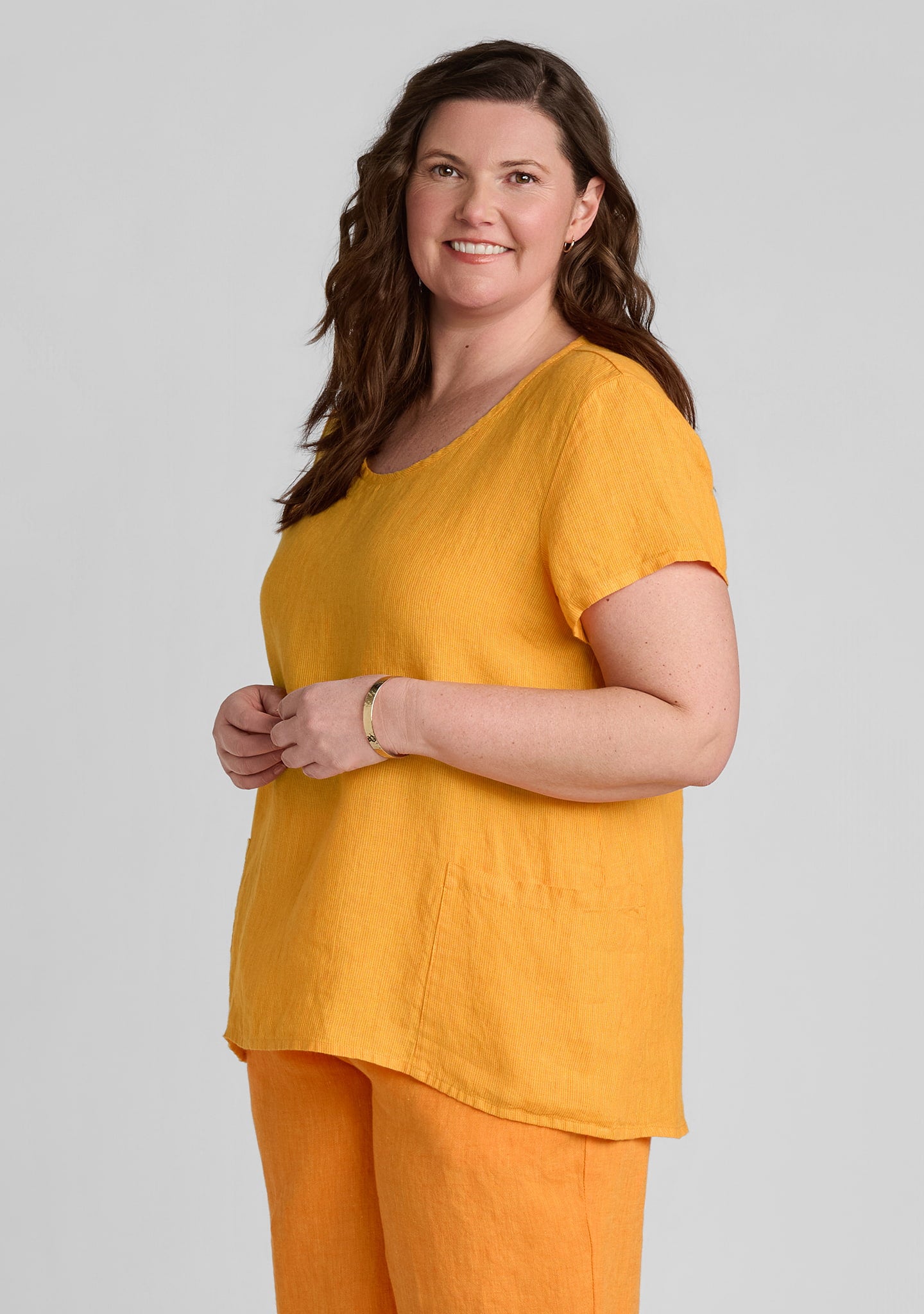 Cool Top - Linen Shirt - Marigold Stria