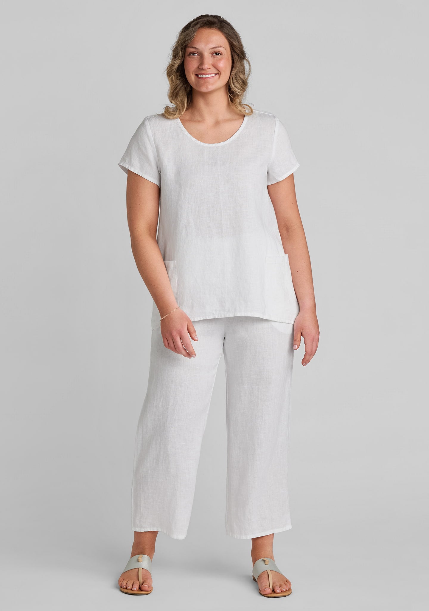FLAX linen tee shirt in white with linen pants in white