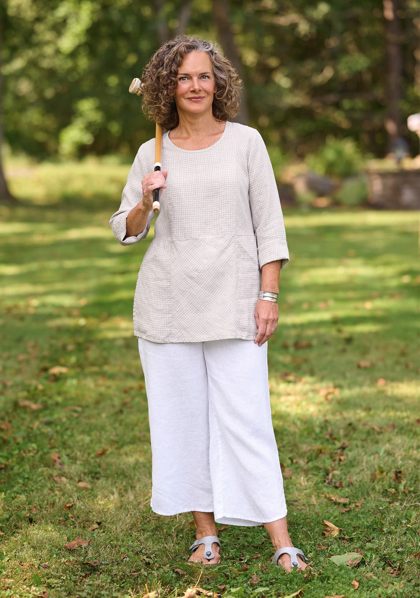 FLAX linen shirt in natural with linen pants in white