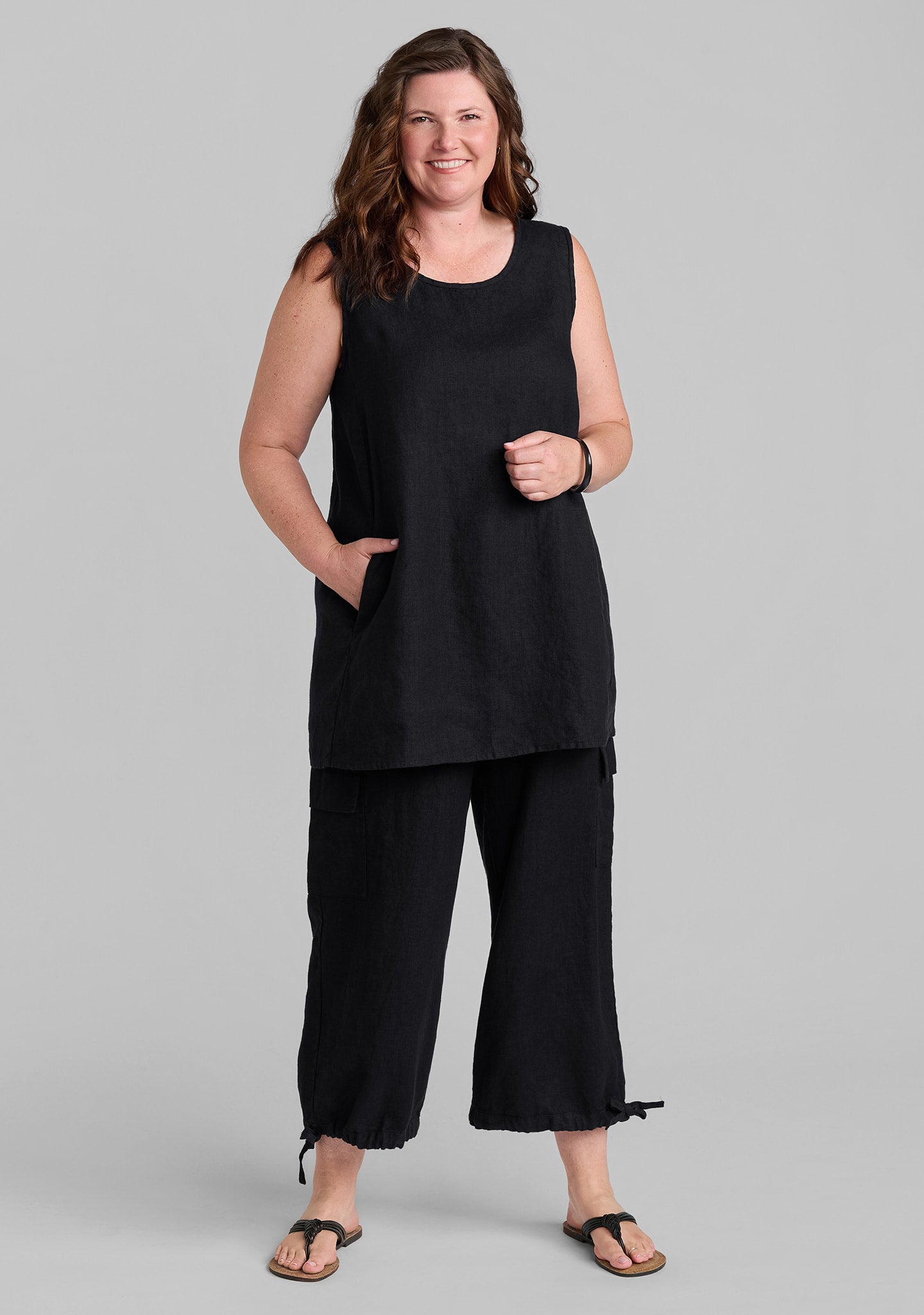 FLAX linen shirt in black with linen pants in black