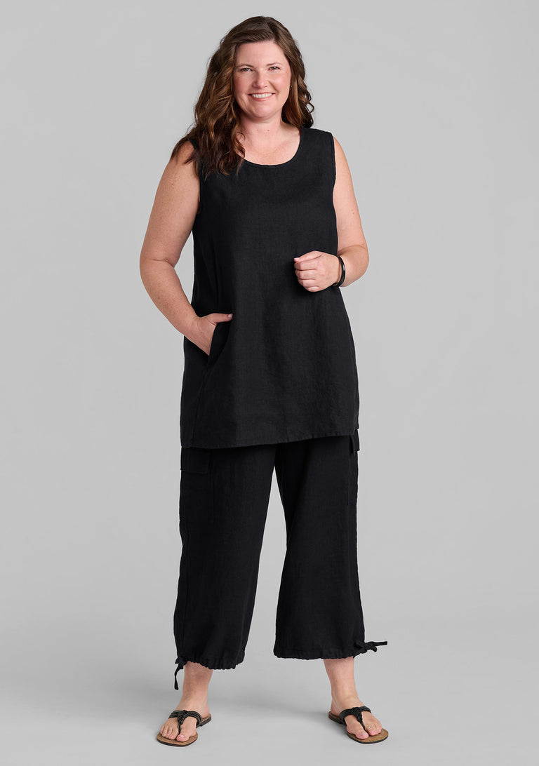 FLAX linen shirt in black with linen pants in black