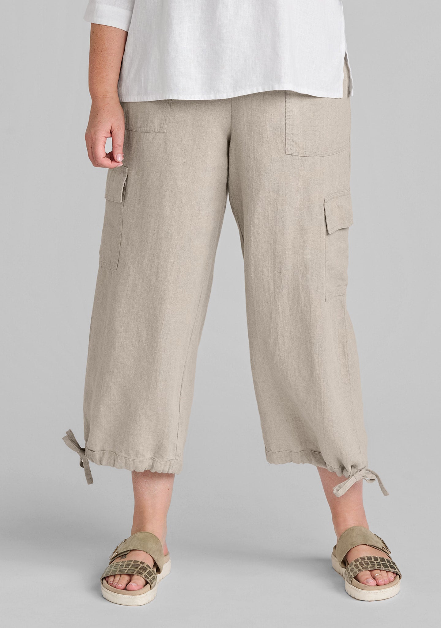cargo pant linen pants with elastic waist natural