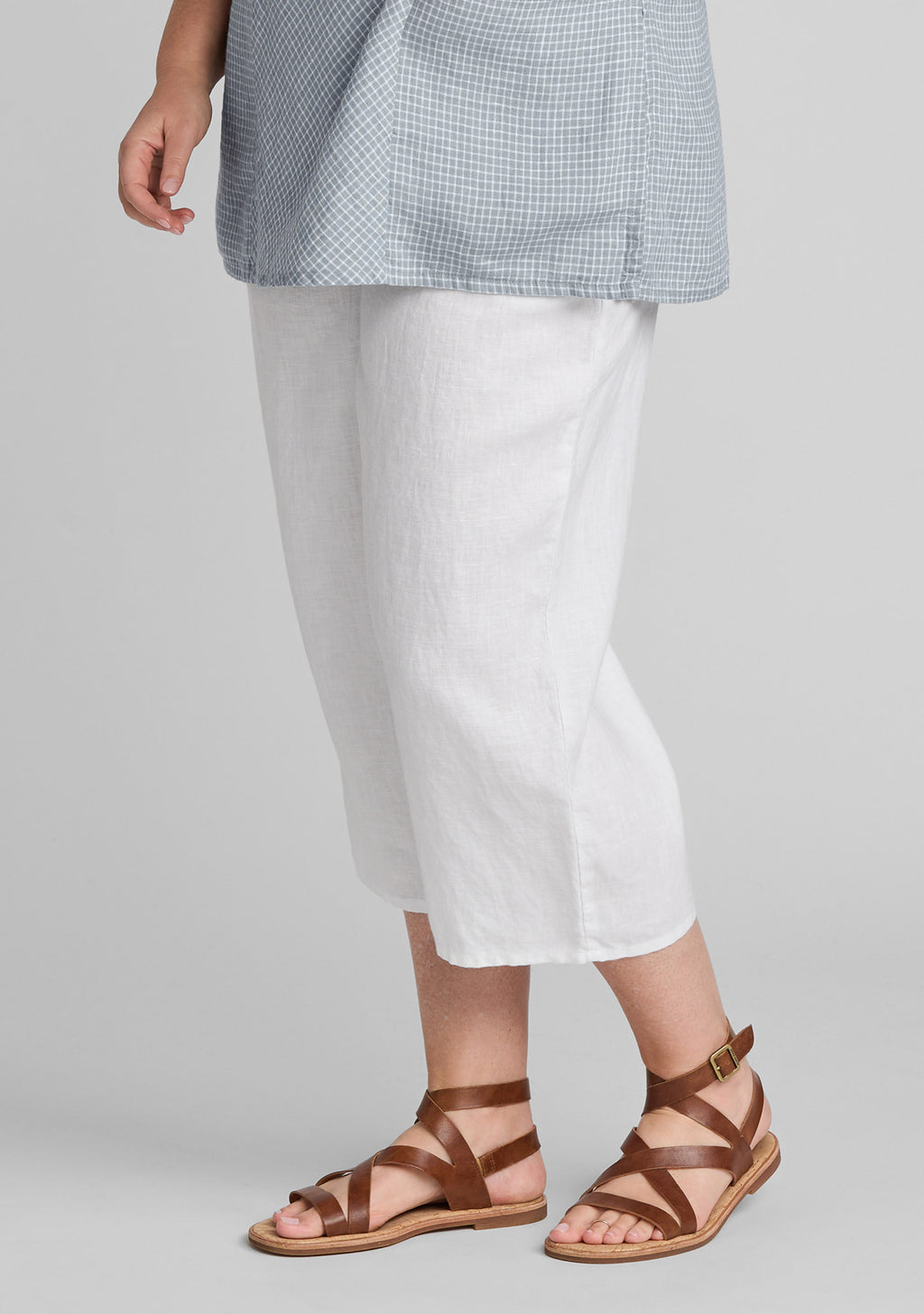 cropped floods linen pants with elastic waist white