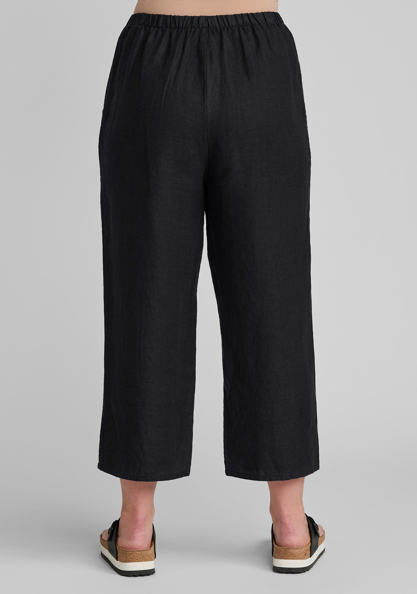 cropped floods linen pants with elastic waist details