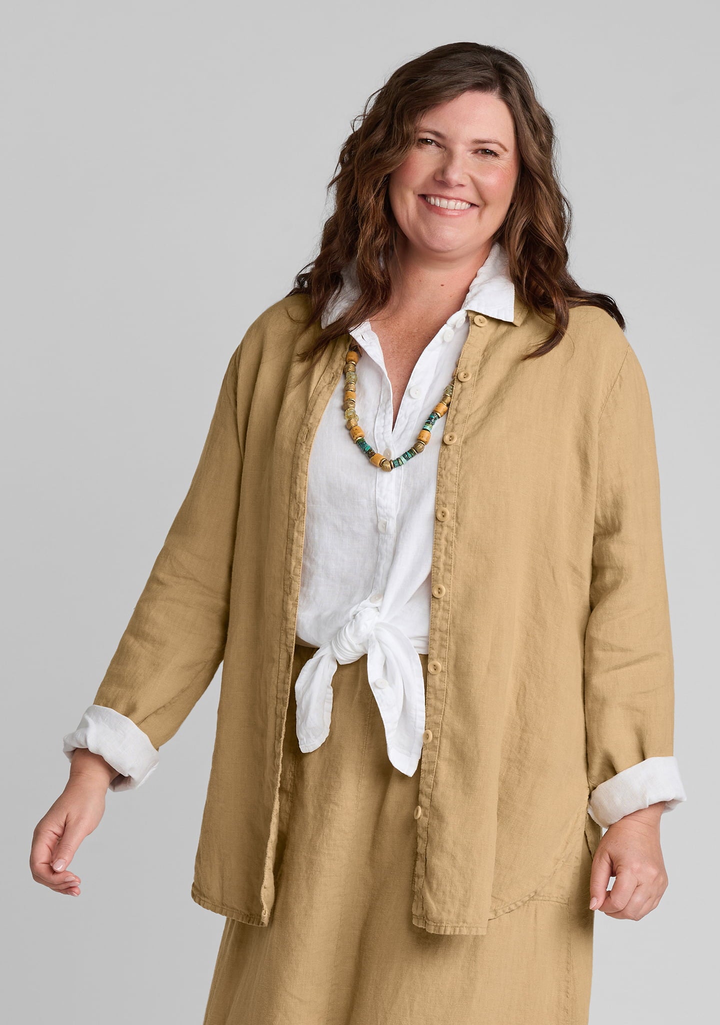 Crossroads Blouse - Linen Button Down Shirt - Cumin