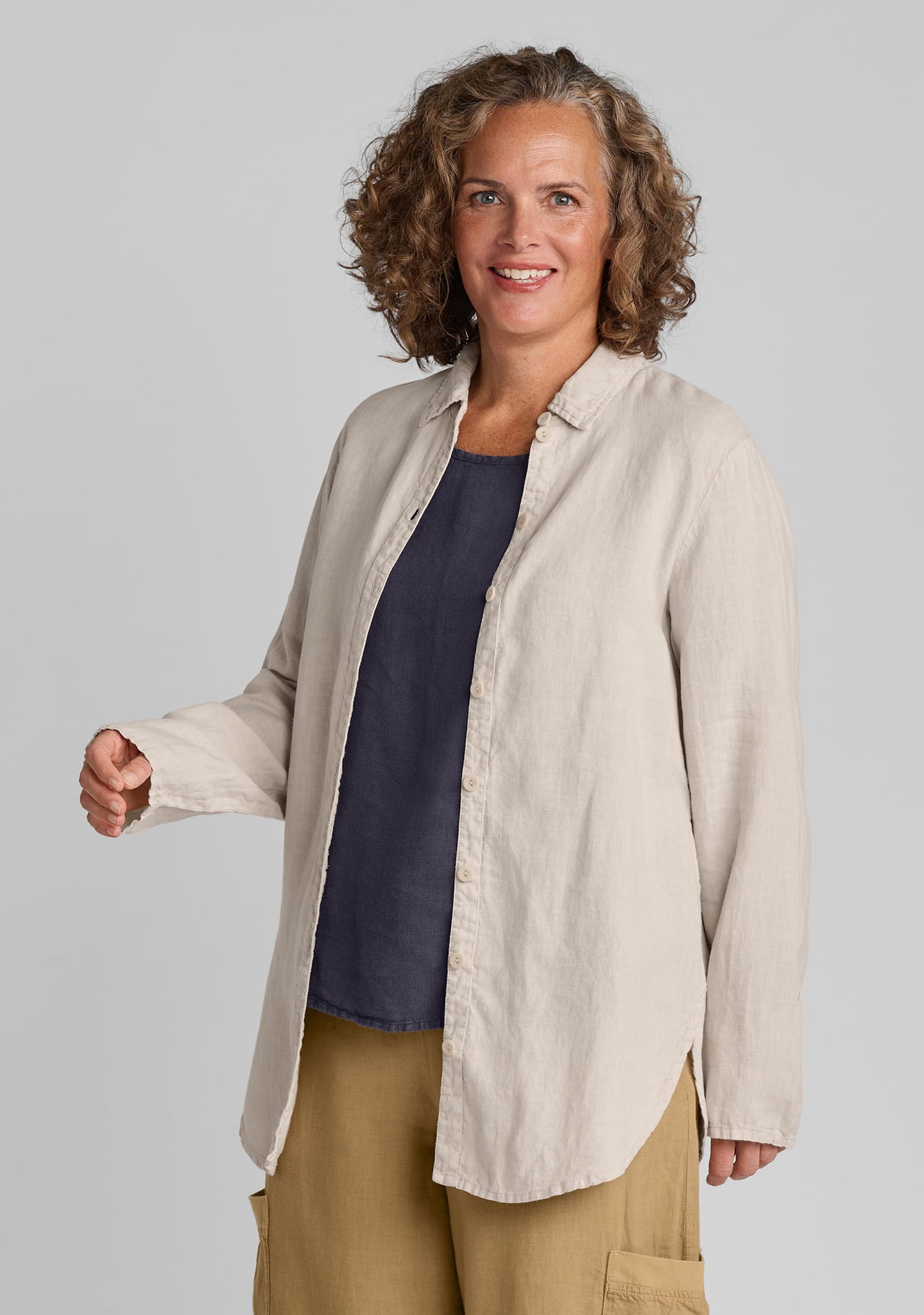 Crossroads Blouse - Linen Button Down Shirt - Oyster