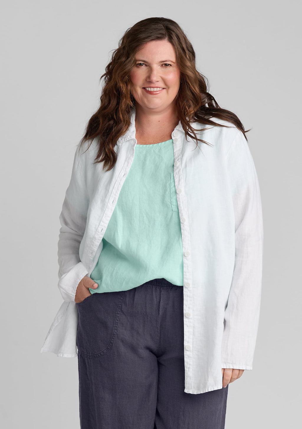 crossroads blouse linen button down shirt white