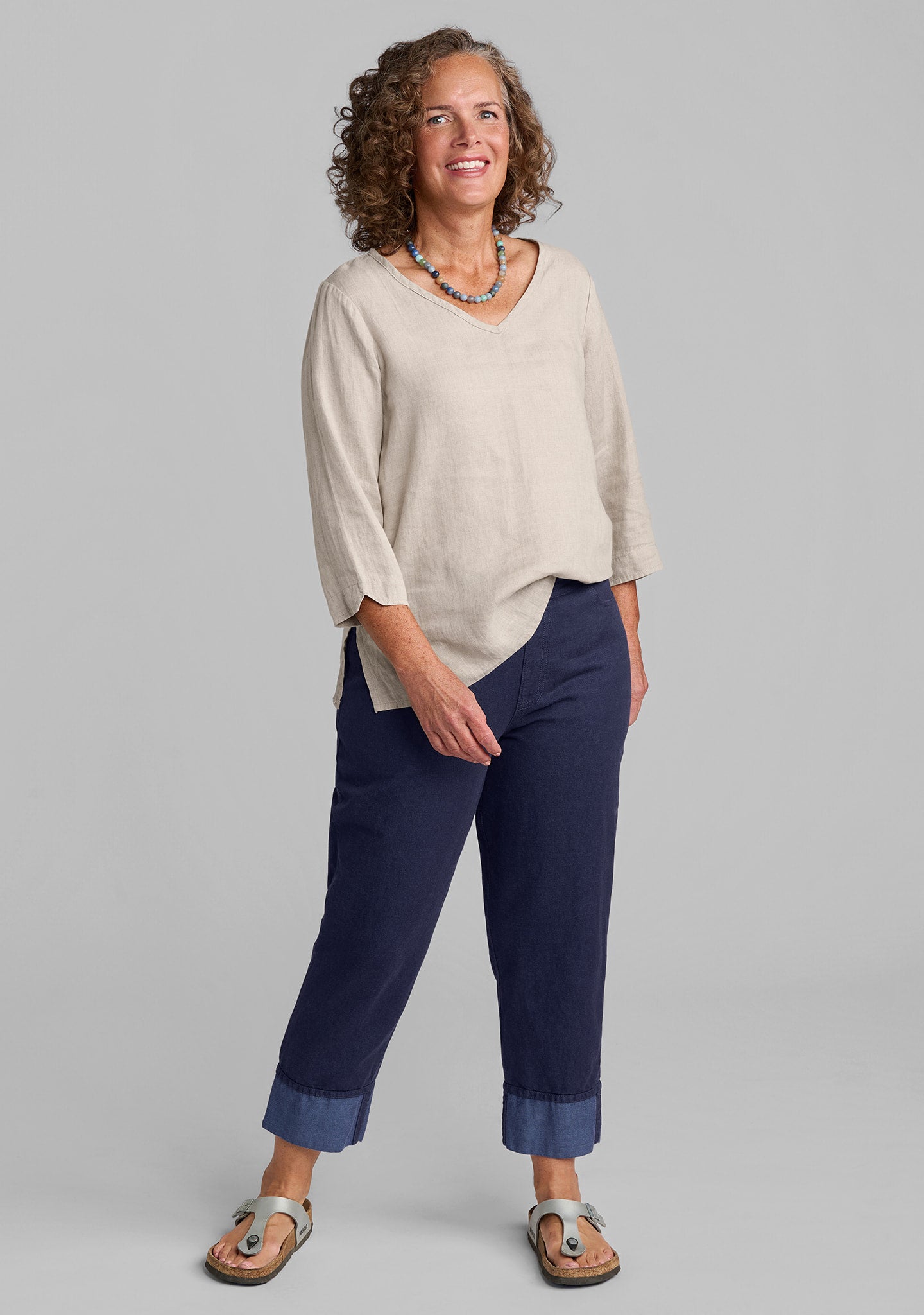 Cuffed Pant - Linen/Cotton Denim - Indigo Denim