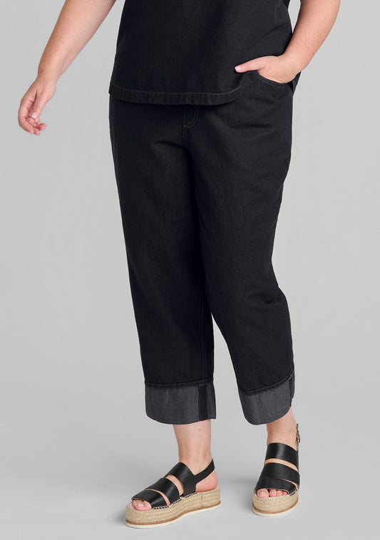 cuffed pant linen/cotton denim black