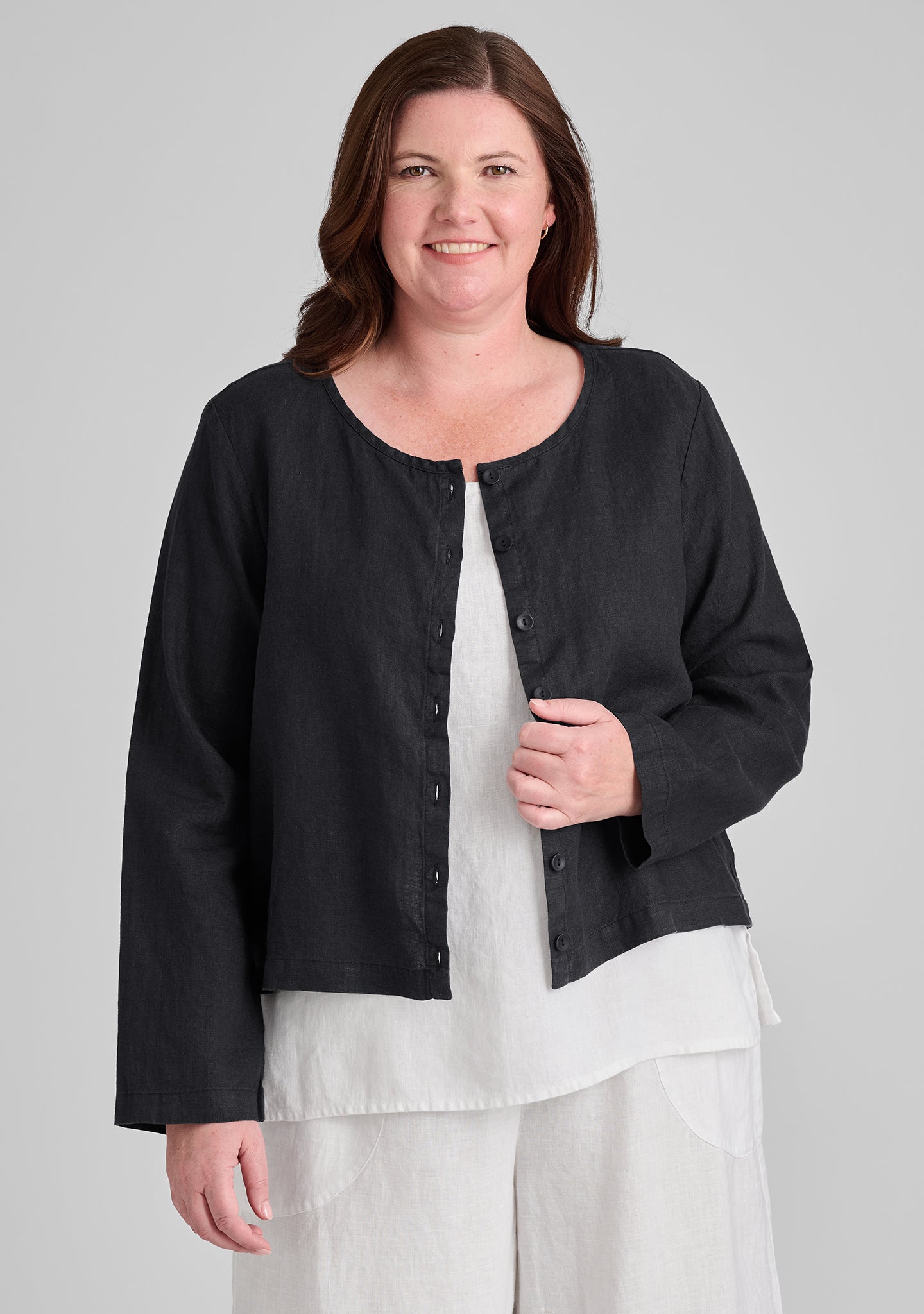 cute cardigan long sleeve linen blouse black