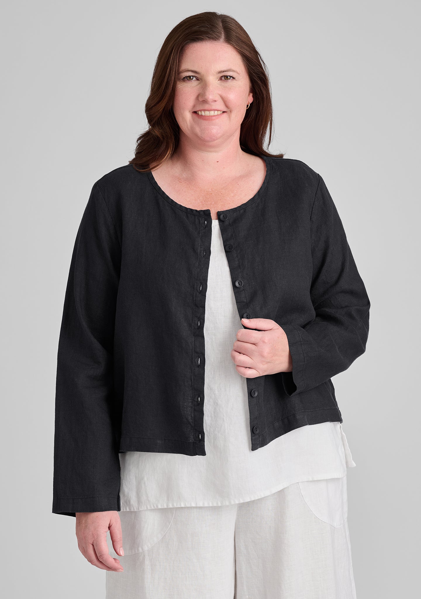 Cute Cardigan - Long Sleeve Linen Blouse - FINAL SALE - Black