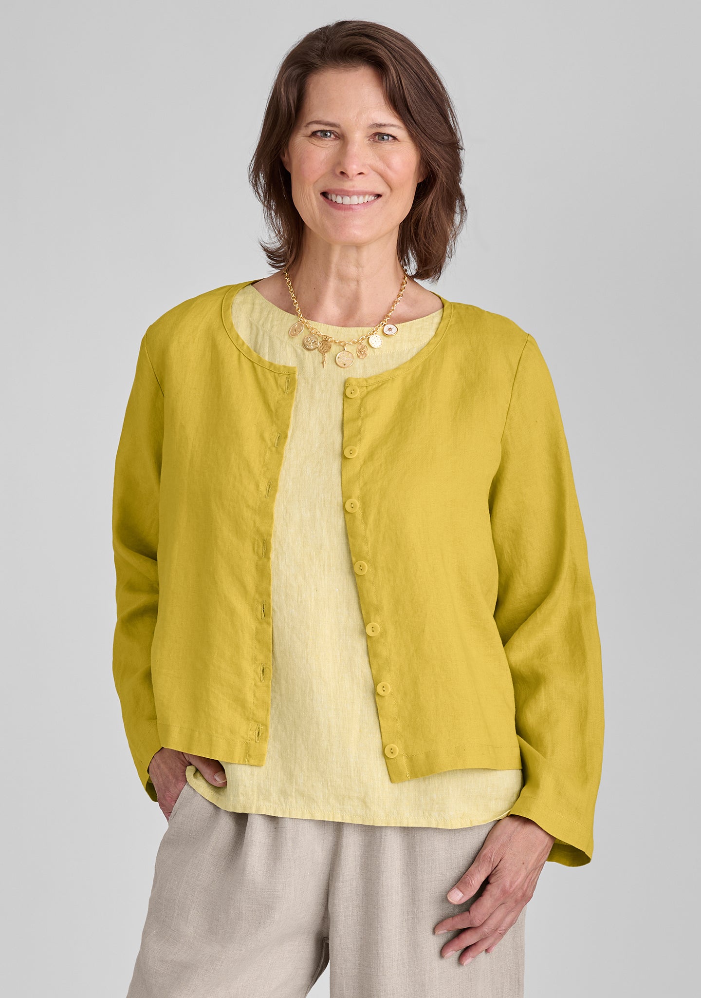Cute Cardigan - Long Sleeve Linen Blouse - FINAL SALE - Citrine