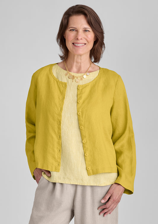 cute cardigan long sleeve linen blouse yellow