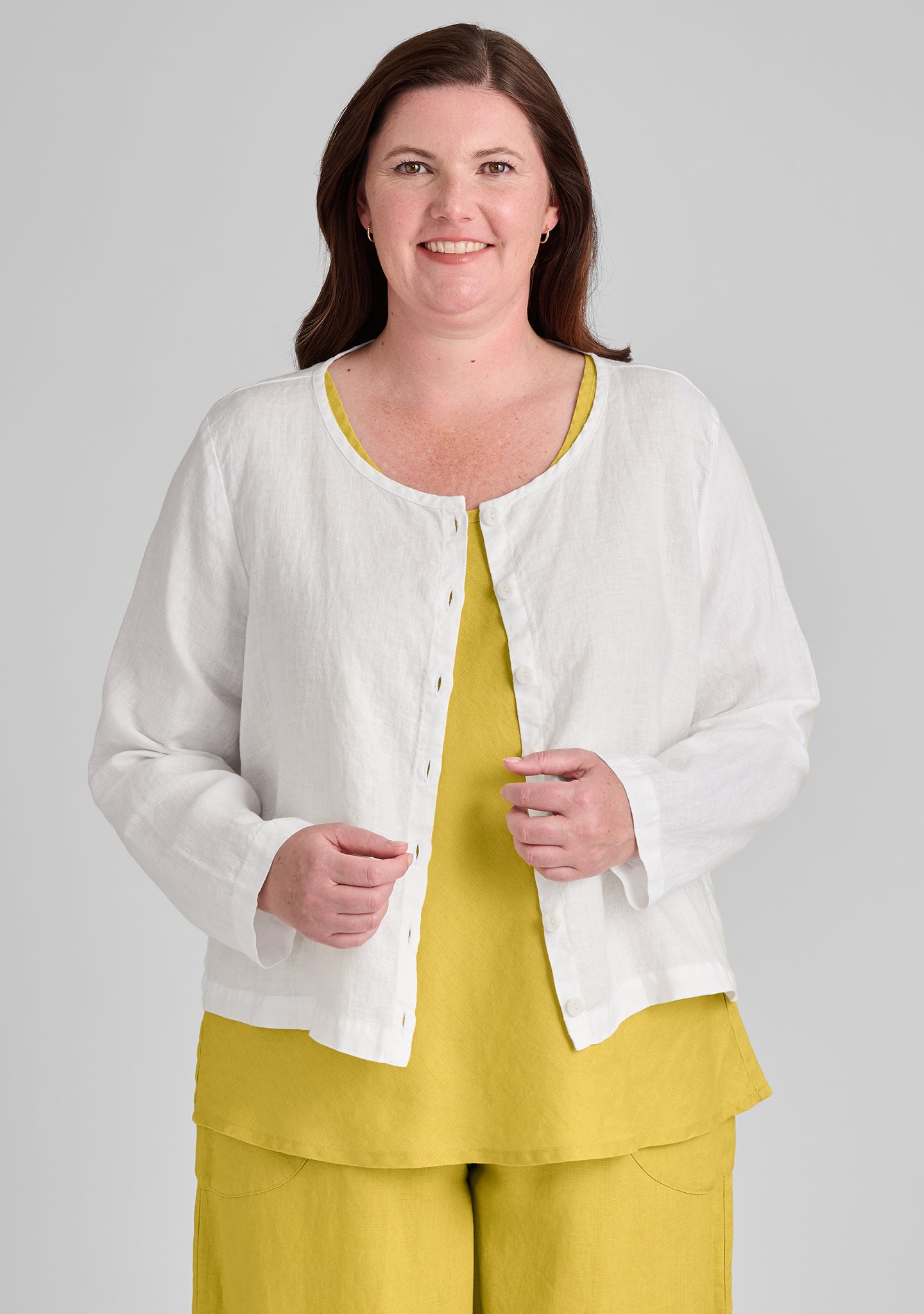 Cute Cardigan - Long Sleeve Linen Blouse - FINAL SALE - White
