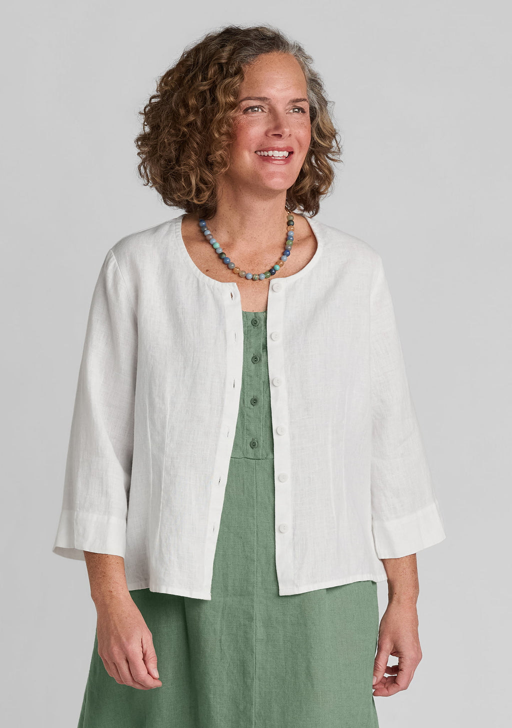 dainty cardigan linen button down white