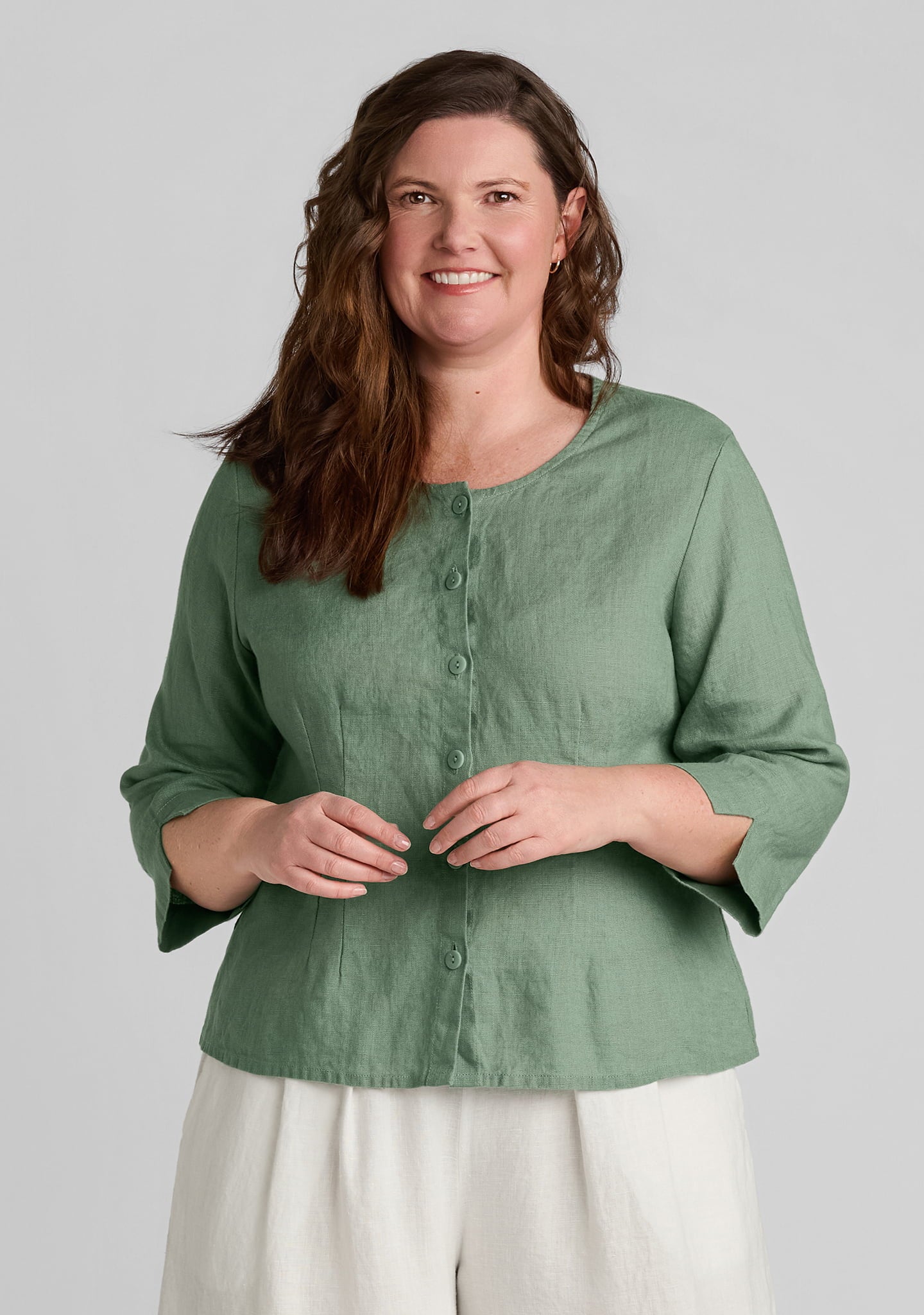 Dainty Cardigan - Linen Button Down - Sage
